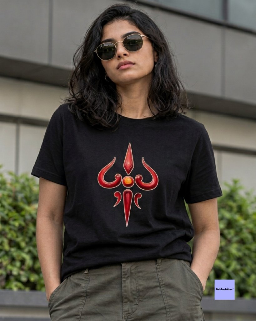 Divine Trishul Emblem Women Tee - black edition photo 1