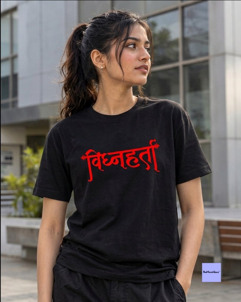 Vighnaharta Sacred Devanagari Women Tee - black edition photo 1